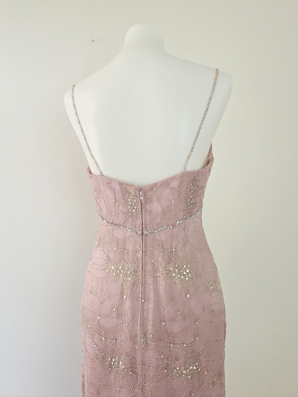 Vintage Victoria Royal Spiderweb Lace Sequin Dress With Scarf Dusty Pink Size 8 - Picture 3 of 8